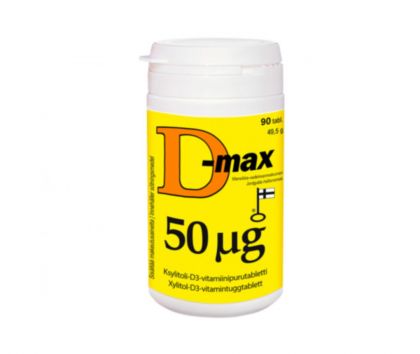 D-max 50 µg, Mansikka-Vadelma, 90 tabl. (päiväys 8/24)